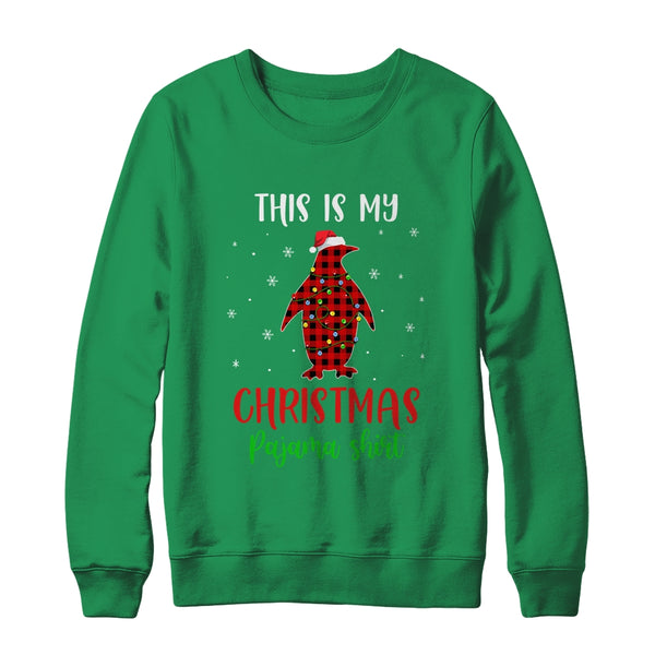 This Is My Christmas Pajama Shirt Penguin Red Plaid Crewneck Sweatshirt Irish Green 600x.jpg