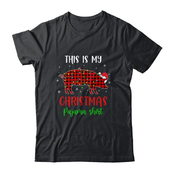 This Is My Christmas Pajama Shirt Pig Red Plaid Classic T Shirt Black 600x.jpg