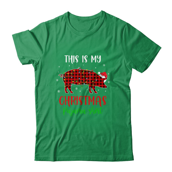 This Is My Christmas Pajama Shirt Pig Red Plaid Classic T Shirt Irish Green 600x.jpg