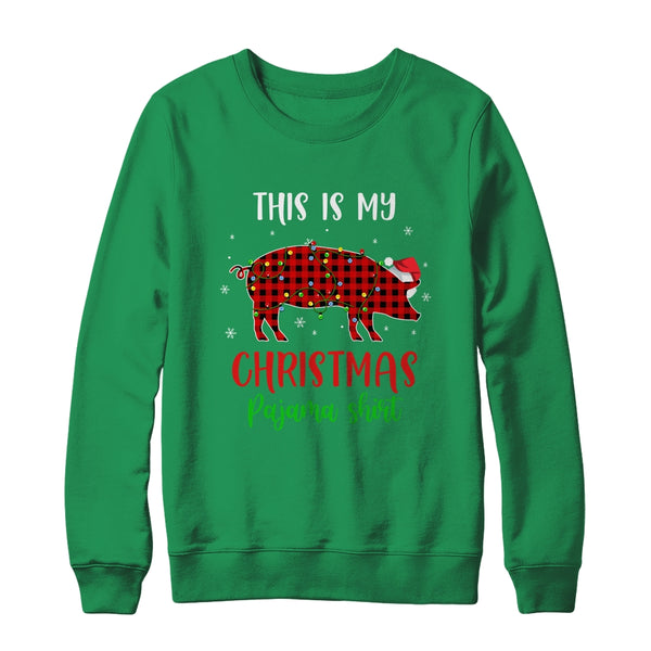 This Is My Christmas Pajama Shirt Pig Red Plaid Crewneck Sweatshirt Irish Green 600x.jpg