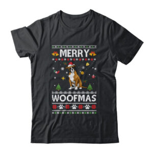 Merry Woofmas Boxer Santa Reindeer Ugly Christmas Sweater Classic T Shirt Black 600x.jpg