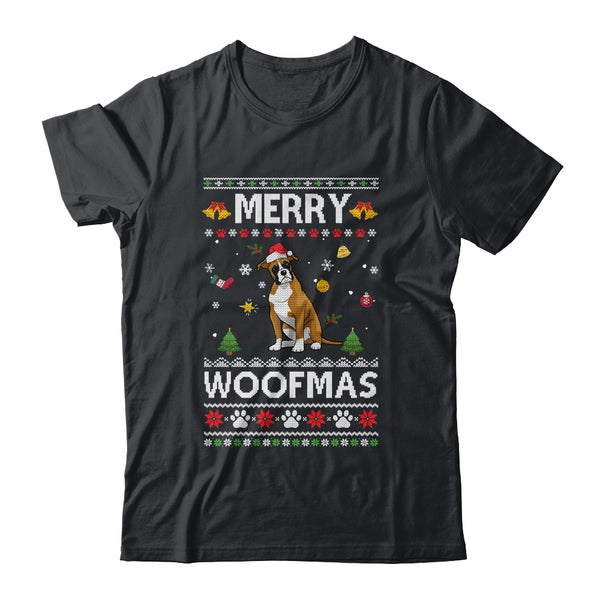 Merry Woofmas Boxer Santa Reindeer Ugly Christmas Sweater Classic T Shirt Black 600x.jpg