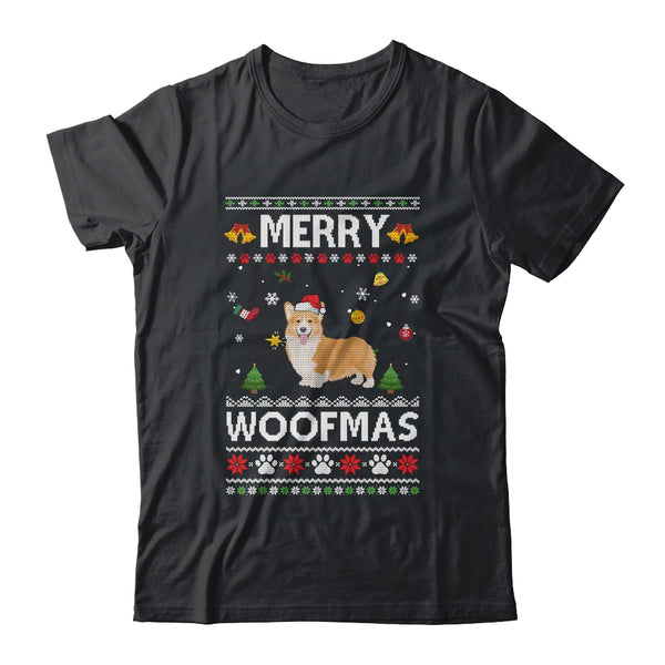 Merry Woofmas Corgi Santa Reindeer Ugly Christmas Sweater Classic T Shirt Black 600x.jpg