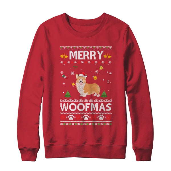 Merry Woofmas Corgi Santa Reindeer Ugly Christmas Sweater Crewneck Sweatshirt Red 600x.jpg