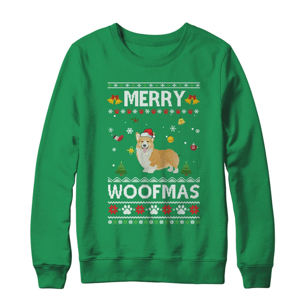 Merry Woofmas Corgi Santa Reindeer Ugly Christmas Sweater Crewneck Sweatshirt Irish Green 600x.jpg
