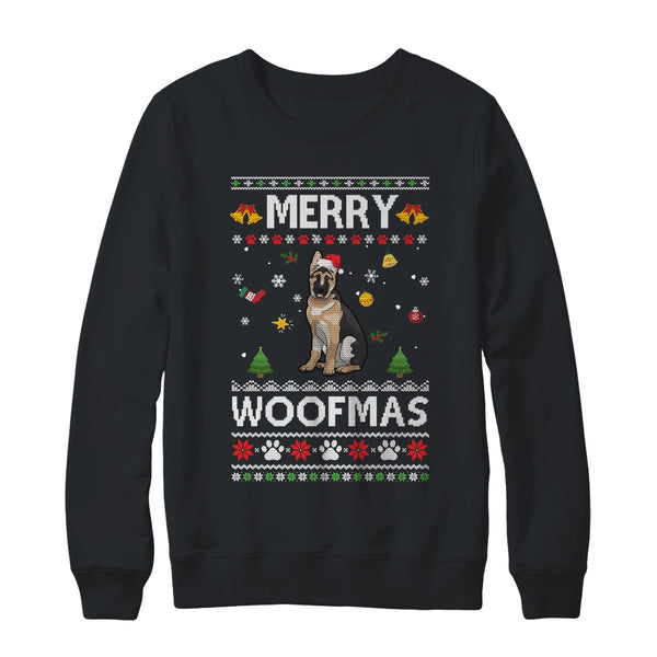 Merry Woofmas German Shepherd Santa Reindeer Ugly Christmas Sweater Crewneck Sweatshirt Black 600x.jpg