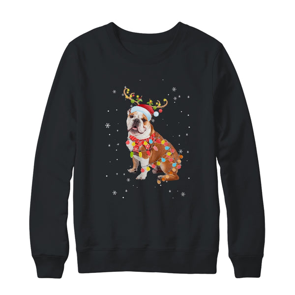 Funny Bulldog Christmas Tree Santa Reindeer Pajamas Crewneck Sweatshirt Black 600x.jpg