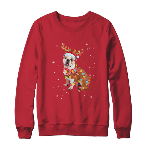 Funny Bulldog Christmas Tree Santa Reindeer Pajamas Crewneck Sweatshirt Red 600x.jpg