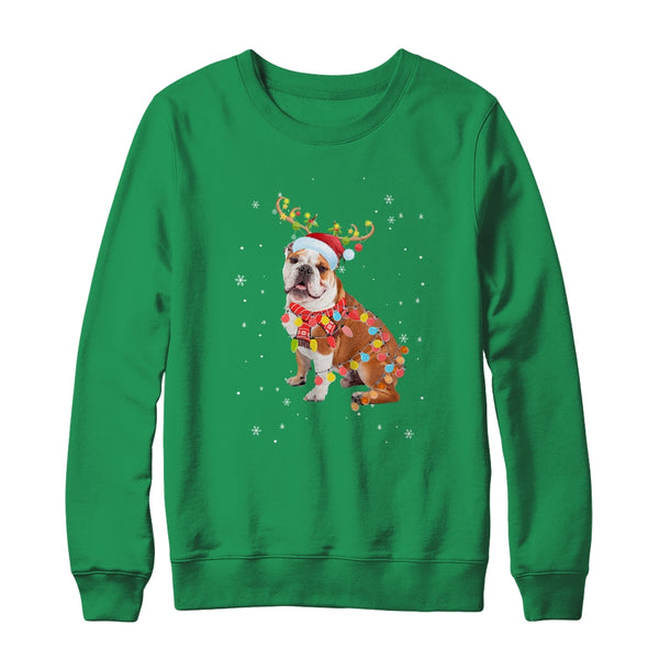 Funny Bulldog Christmas Tree Santa Reindeer Pajamas Crewneck Sweatshirt Irish Green 600x.jpg