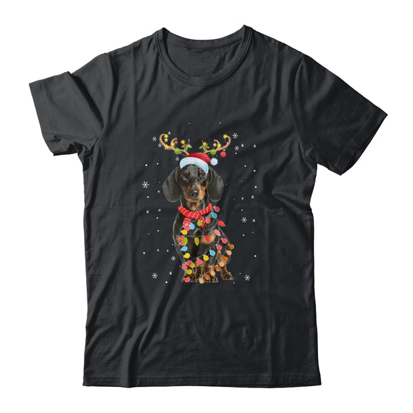 Funny Dachshund Christmas Tree Santa Reindeer Pajamas Classic T Shirt Black 600x.jpg