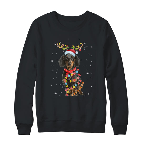 Funny Dachshund Christmas Tree Santa Reindeer Pajamas Crewneck Sweatshirt Black 600x.jpg