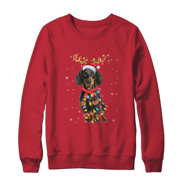 Funny Dachshund Christmas Tree Santa Reindeer Pajamas Crewneck Sweatshirt Red 600x.jpg