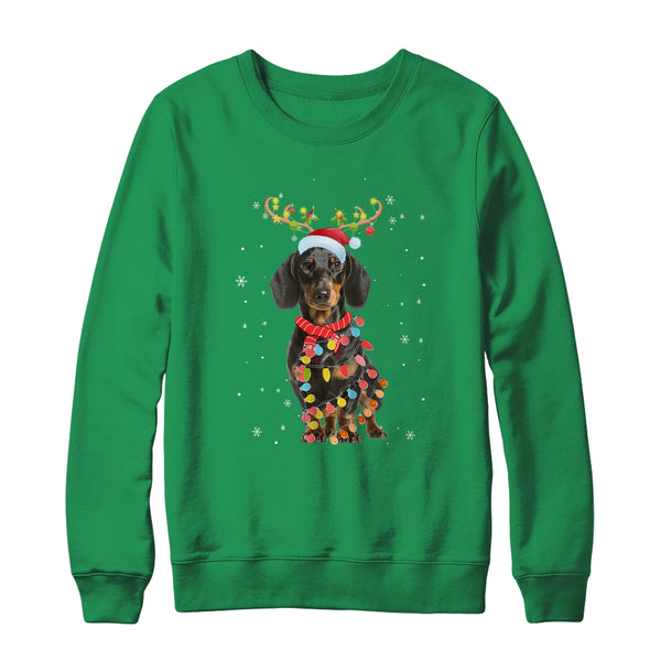 Funny Dachshund Christmas Tree Santa Reindeer Pajamas Crewneck Sweatshirt Irish Green 600x.jpg