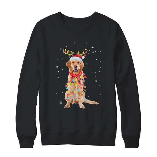 Funny Golden Retriever Christmas Tree Santa Reindeer Pajamas Crewneck Sweatshirt Black 600x.jpg