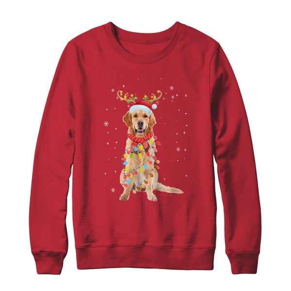 Funny Golden Retriever Christmas Tree Santa Reindeer Pajamas Crewneck Sweatshirt Red 600x.jpg