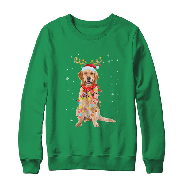 Funny Golden Retriever Christmas Tree Santa Reindeer Pajamas Crewneck Sweatshirt Irish Green 600x.jpg