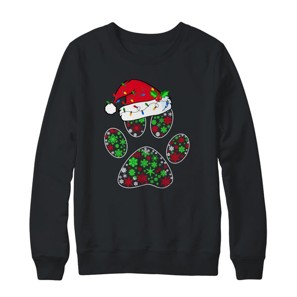 Snowflakes Dog Paw Santa Hat Christmas Dog Lovers Gift Crewneck Sweatshirt Black 600x.jpg