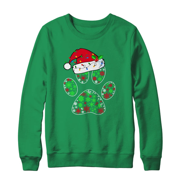 Snowflakes Dog Paw Santa Hat Christmas Dog Lovers Gift Crewneck Sweatshirt Irish Green 600x.jpg