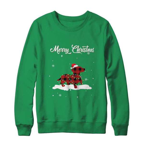 Dachshund Christmas Red Plaid Dog Lover Pajama Family Gift Crewneck Sweatshirt Irish Green 600x.jpg