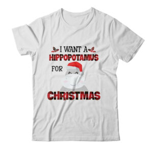 I Want A Hippopotamus For Christmas Hippo Buffalo Plaid Classic T Shirt White 600x.jpg