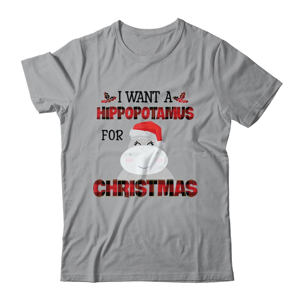 I Want A Hippopotamus For Christmas Hippo Buffalo Plaid Classic T Shirt Sport Grey 600x.jpg