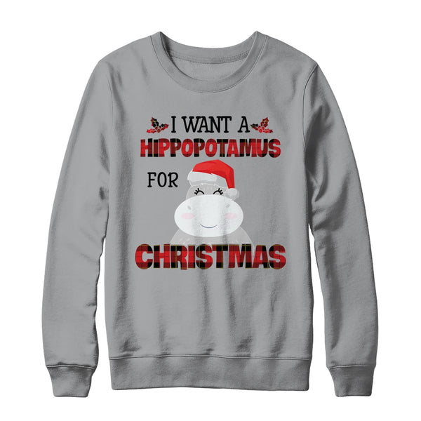 I Want A Hippopotamus For Christmas Hippo Buffalo Plaid Crewneck Sweatshirt Sport Grey 600x.jpg