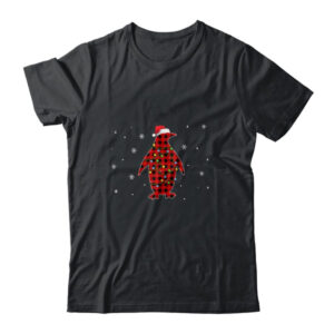 Red Plaid Penguin Christmas Lights Santa Hat Pajamas Classic T Shirt Black 600x.jpg