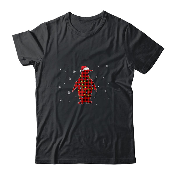Red Plaid Penguin Christmas Lights Santa Hat Pajamas Classic T Shirt Black 600x.jpg