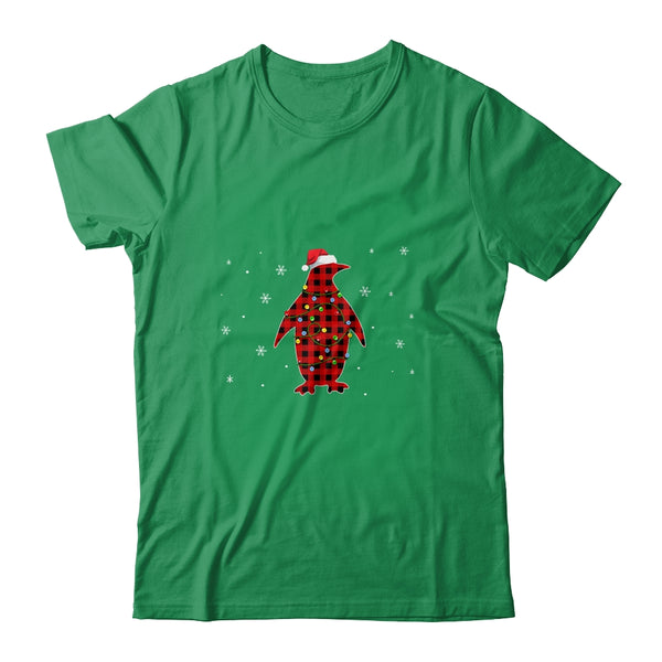 Red Plaid Penguin Christmas Lights Santa Hat Pajamas Classic T Shirt Irish Green 600x.jpg