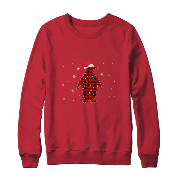 Red Plaid Penguin Christmas Lights Santa Hat Pajamas Crewneck Sweatshirt Red 600x.jpg