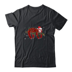Red Plaid Sloth Christmas Lights Santa Hat Pajamas Classic T Shirt Black 600x.jpg
