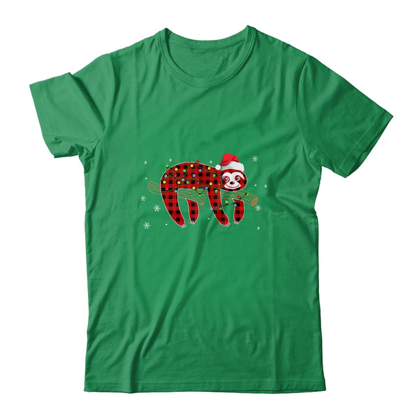 Red Plaid Sloth Christmas Lights Santa Hat Pajamas Classic T Shirt Irish Green 600x.jpg