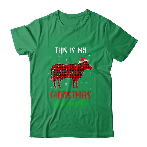 This Is My Christmas Pajama Shirt Cow Red Plaid Classic T Shirt Irish Green 600x.jpg