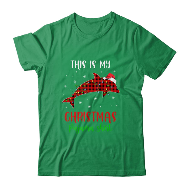 This Is My Christmas Pajama Shirt Dolphin Red Plaid Classic T Shirt Irish Green 600x.jpg