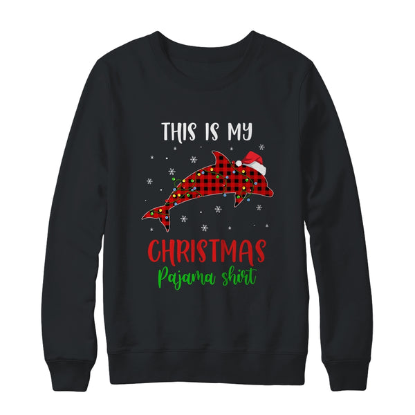 This Is My Christmas Pajama Shirt Dolphin Red Plaid Crewneck Sweatshirt Black 600x.jpg