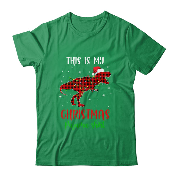 This Is My Christmas Pajama Shirt Dinosaur Red Plaid Classic T Shirt Irish Green 600x.jpg
