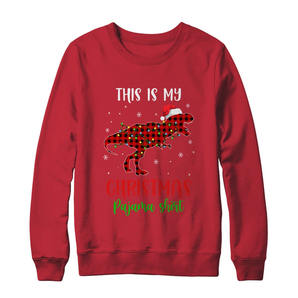 This Is My Christmas Pajama Shirt Dinosaur Red Plaid Crewneck Sweatshirt Red 600x.jpg