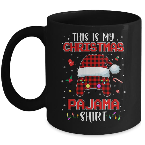 Christmas Gamer Santa Red Plaid This Is My Christmas Pajama Mug 11oz Mug Black 600x.jpg