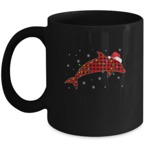 Red Plaid Dolphin Christmas Lights Santa Hat Pajamas Mug 11oz Mug Black 600x.jpg
