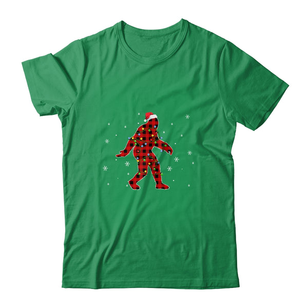 Red Plaid Bigfoot Christmas Lights Santa Hat Pajamas Classic T Shirt Irish Green 600x.jpg
