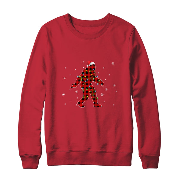 Red Plaid Bigfoot Christmas Lights Santa Hat Pajamas Crewneck Sweatshirt Red 600x.jpg
