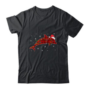 Red Plaid Dolphin Christmas Lights Santa Hat Pajamas Classic T Shirt Black 600x.jpg