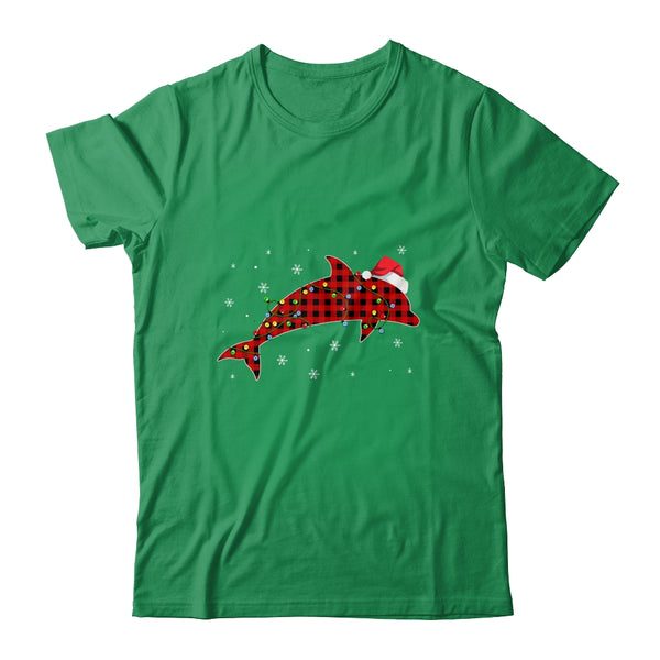 Red Plaid Dolphin Christmas Lights Santa Hat Pajamas Classic T Shirt Irish Green 600x.jpg