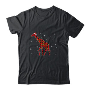 Red Plaid Giraffe Christmas Lights Santa Hat Pajamas Classic T Shirt Black 600x.jpg