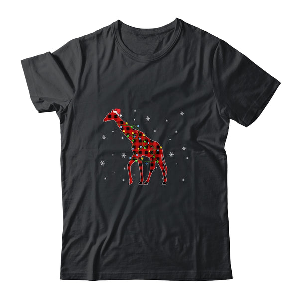 Red Plaid Giraffe Christmas Lights Santa Hat Pajamas Classic T Shirt Black 600x.jpg