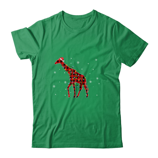 Red Plaid Giraffe Christmas Lights Santa Hat Pajamas Classic T Shirt Irish Green 600x.jpg