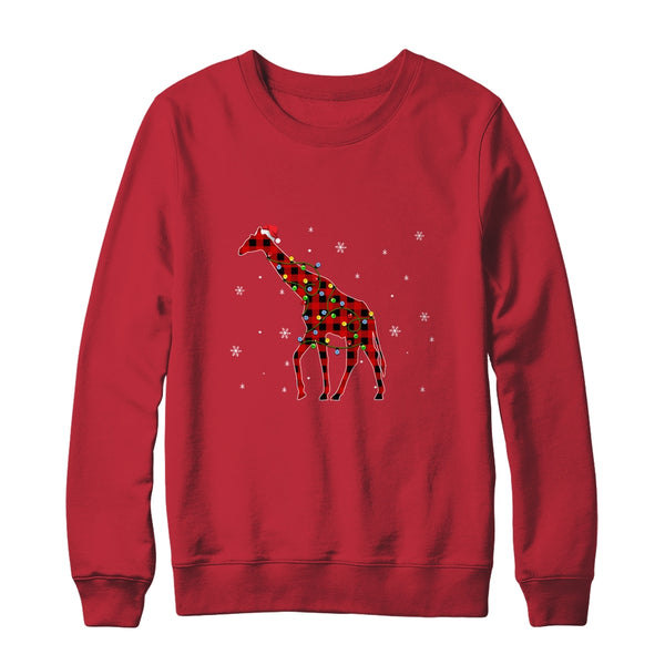 Red Plaid Giraffe Christmas Lights Santa Hat Pajamas Crewneck Sweatshirt Red 600x.jpg
