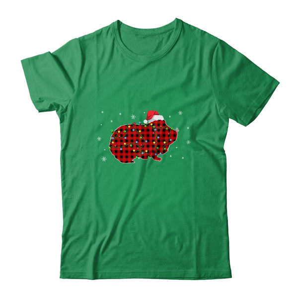 Red Plaid Guinea Pig Christmas Lights Santa Hat Pajamas Classic T Shirt Irish Green 600x.jpg