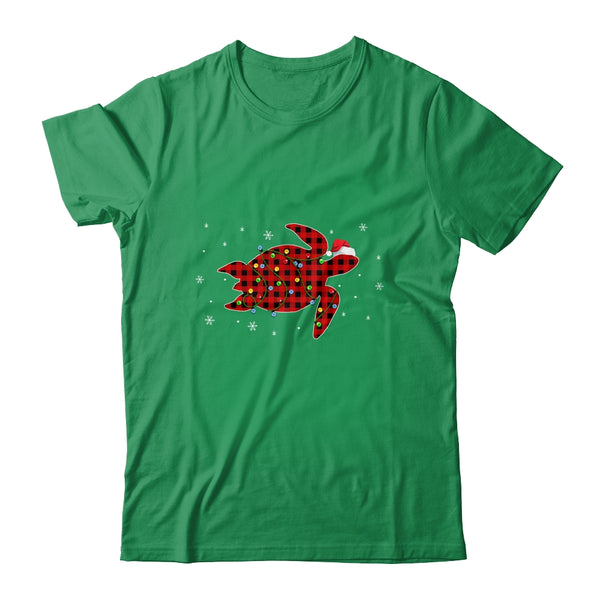 Red Plaid Turtle Christmas Lights Santa Hat Pajamas Classic T Shirt Irish Green 600x.jpg
