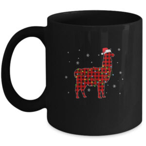 Red Plaid Llama Christmas Lights Santa Hat Pajamas Mug 11oz Mug Black 600x.jpg